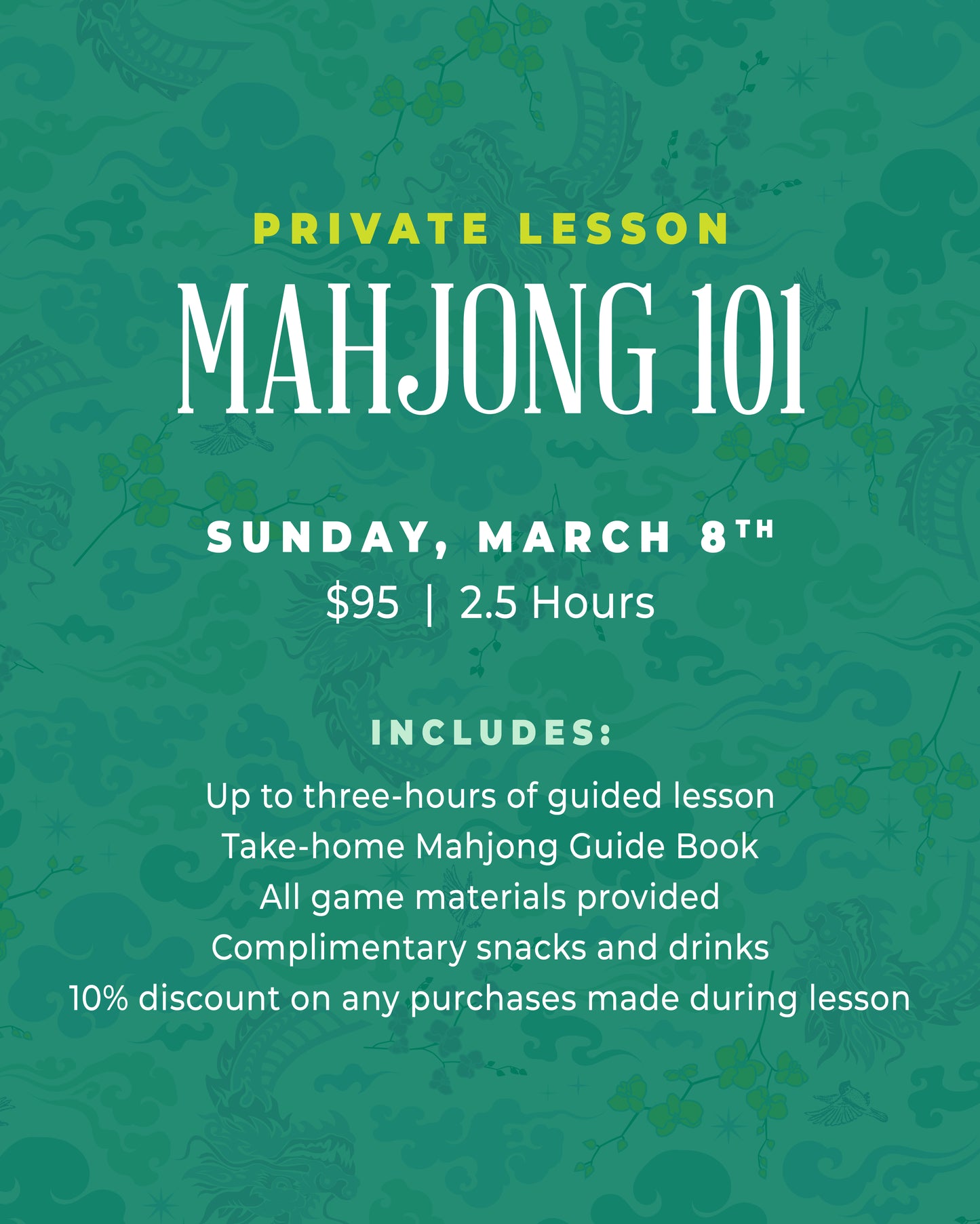 Mahjong 101 Private Lesson - March 8