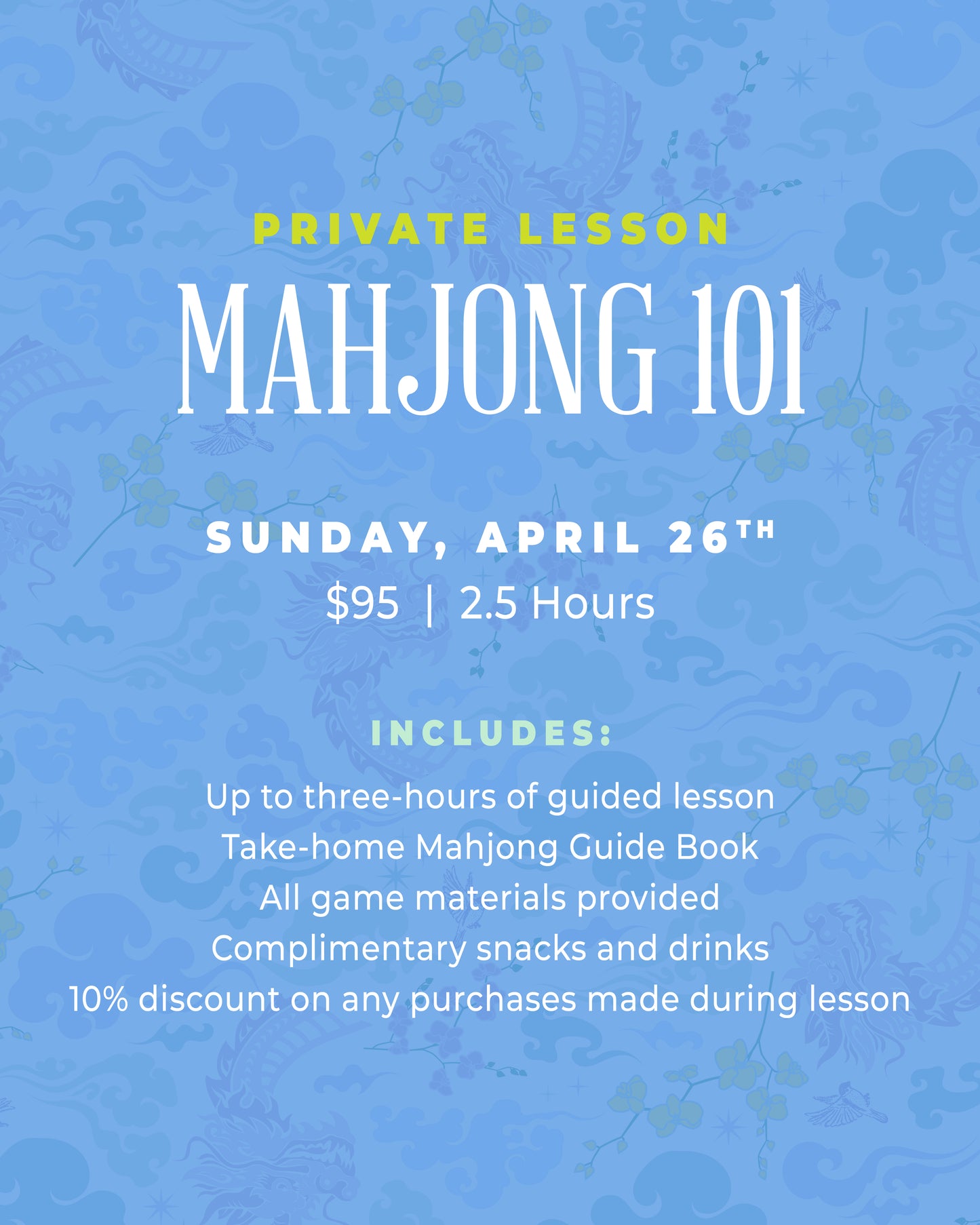 Mahjong 101 Private Lesson - April 26