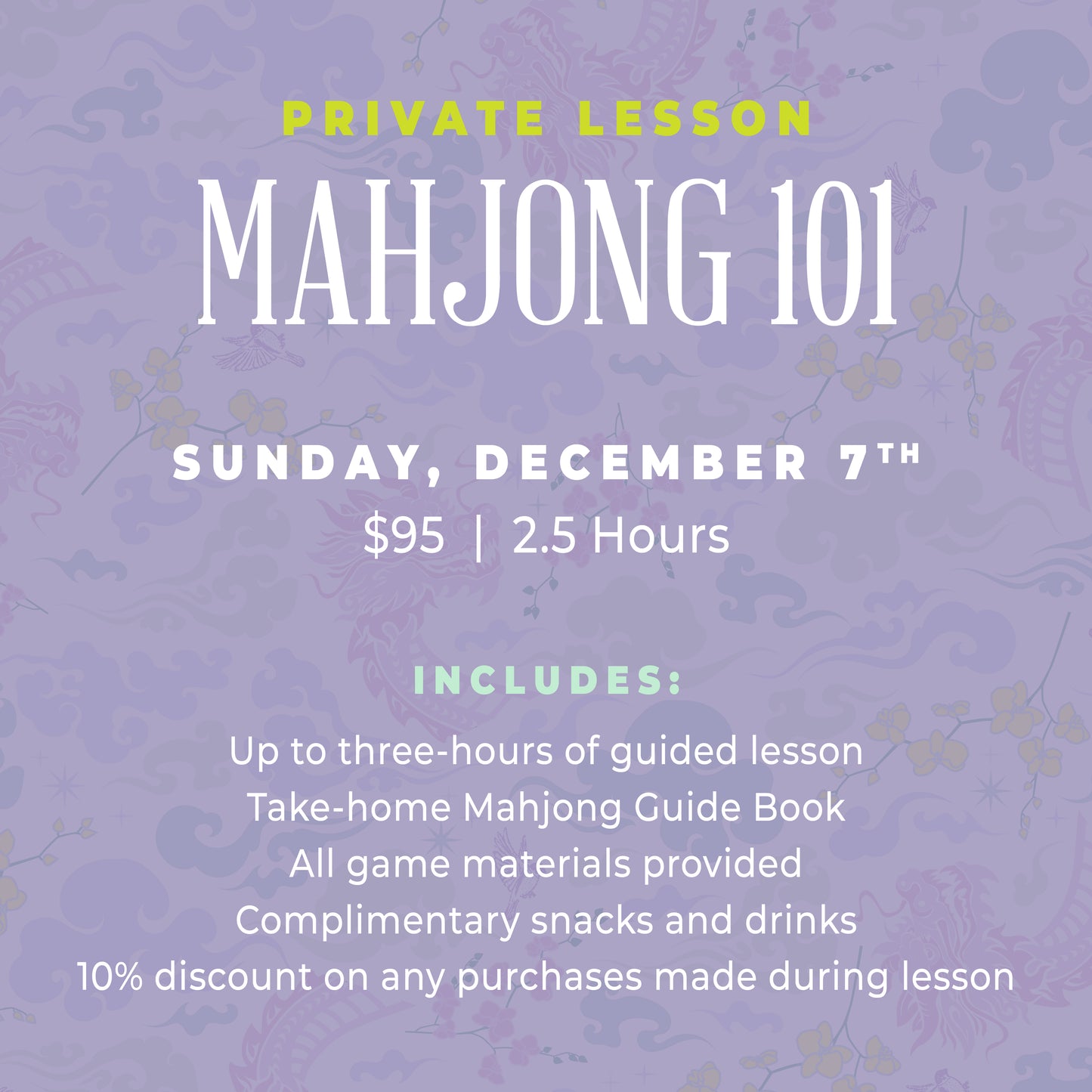 Mahjong 101 Private Lesson - Dec. 7