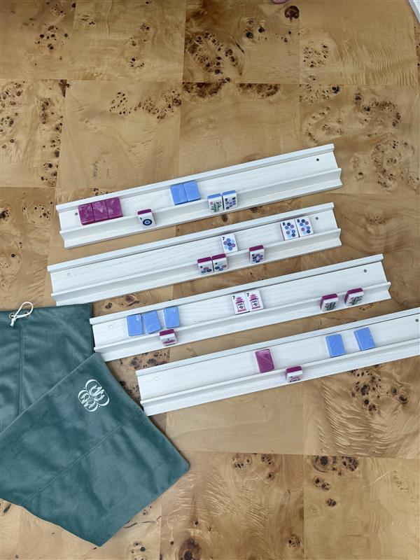 Imperfect White Wooden Mahjong Rack & Pusher Set (FINAL SALE)