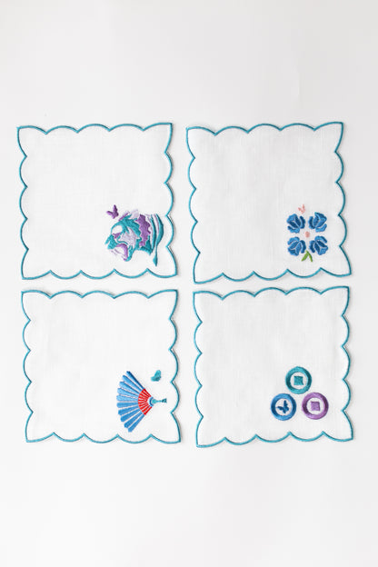 Scalloped Linen Cocktail Napkins