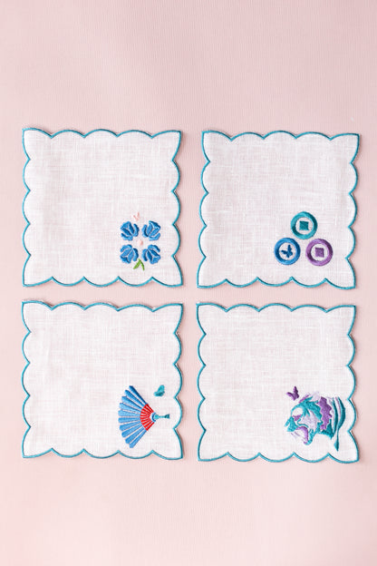 Scalloped Linen Cocktail Napkins