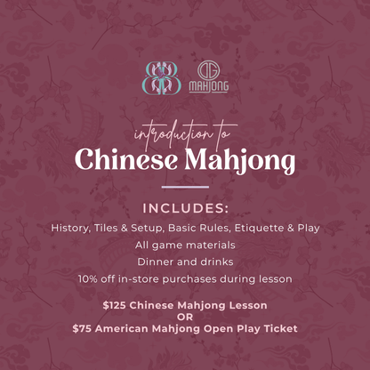 Intro to Chinese Mahjong: Tiles & Tastings Lessons and Open Play